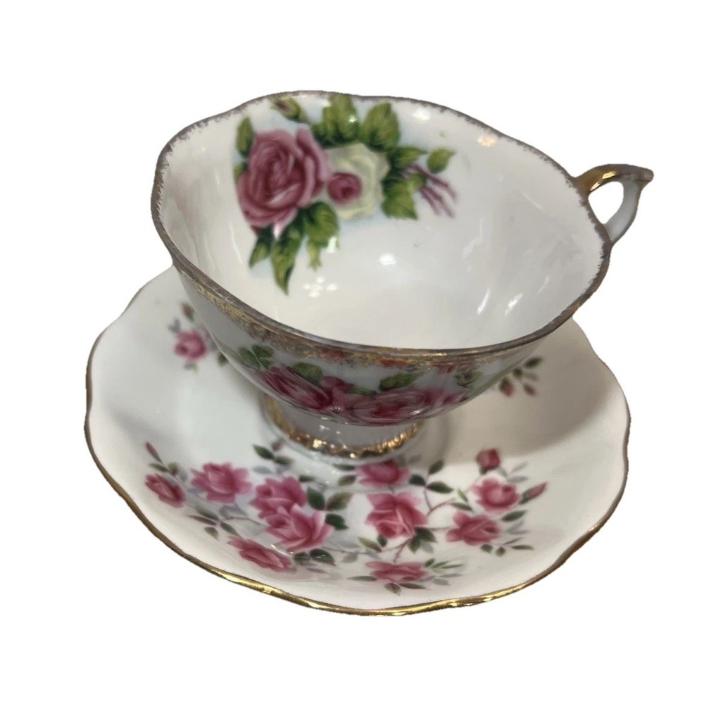Royal Albert Bone China Corset Style Cup & Saucer Pink Roses England c.1970